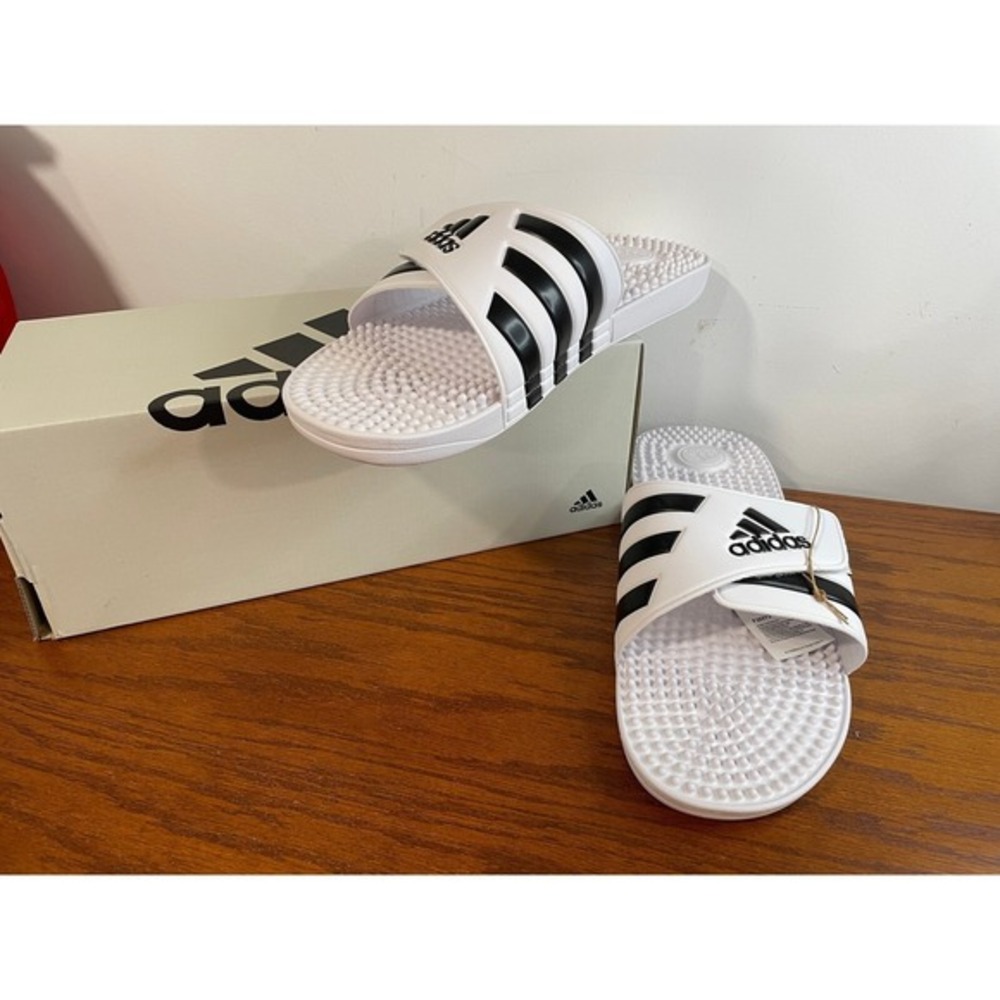 Adidas Adissage Slides Mens 17‎ Sandals Massage Comfort Sport White Black NEW
